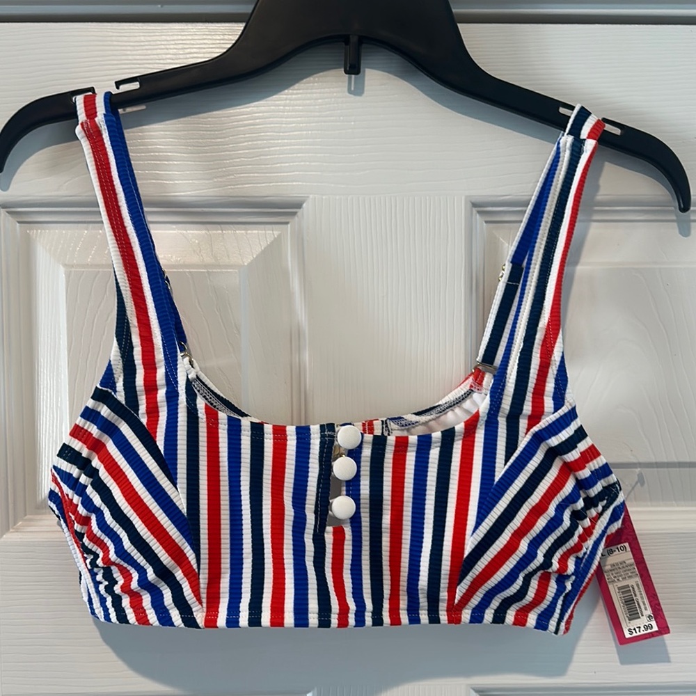 Xhilaration Red and Blue Bikini Top with Wide Straps